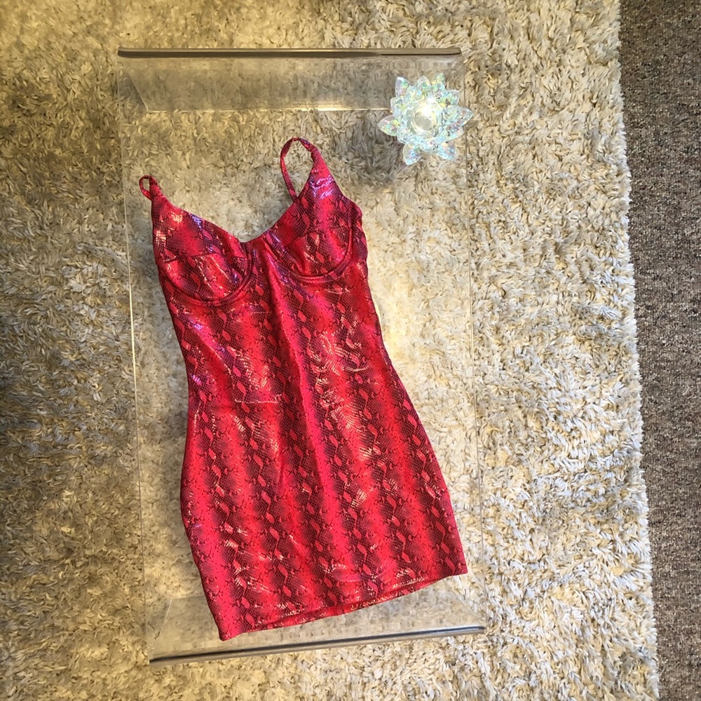 Magenta/Red Python Snakeprint Mini Dress